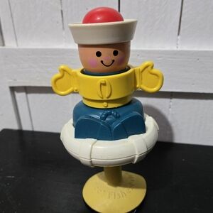 Vintage 1984 Fisher Price 6.5" Squeak & Peek Sailor Baby Toddler Rattle Suction